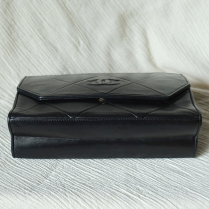 Chanel Vintage Black Lambskin Matelasse CC mark Diamond Quilted Flap Bag