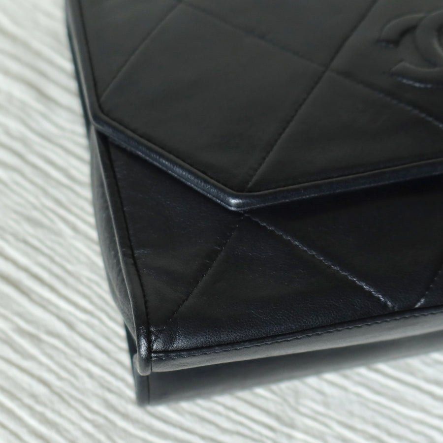 Chanel Vintage Black Lambskin Matelasse CC mark Diamond Quilted Flap Bag