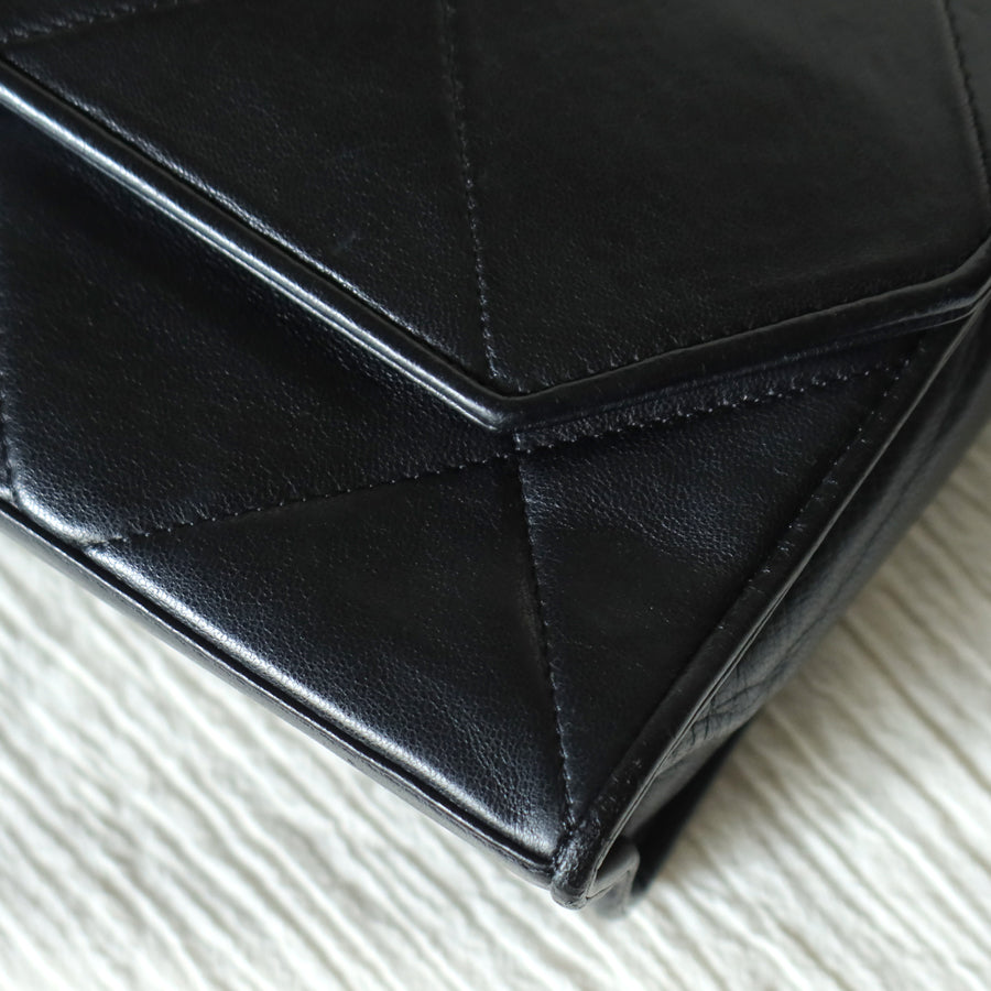 Chanel Vintage Black Lambskin Matelasse CC mark Diamond Quilted Flap Bag