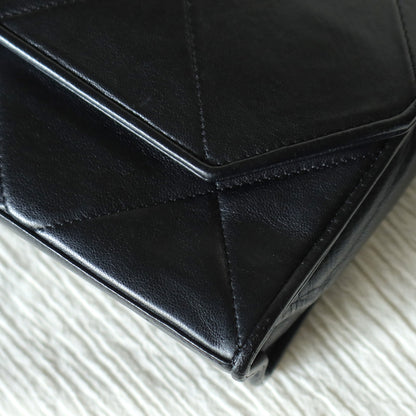 Chanel Vintage Black Lambskin Matelasse CC mark Diamond Quilted Flap Bag