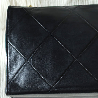 Chanel Vintage Black Lambskin Matelasse CC mark Diamond Quilted Flap Bag
