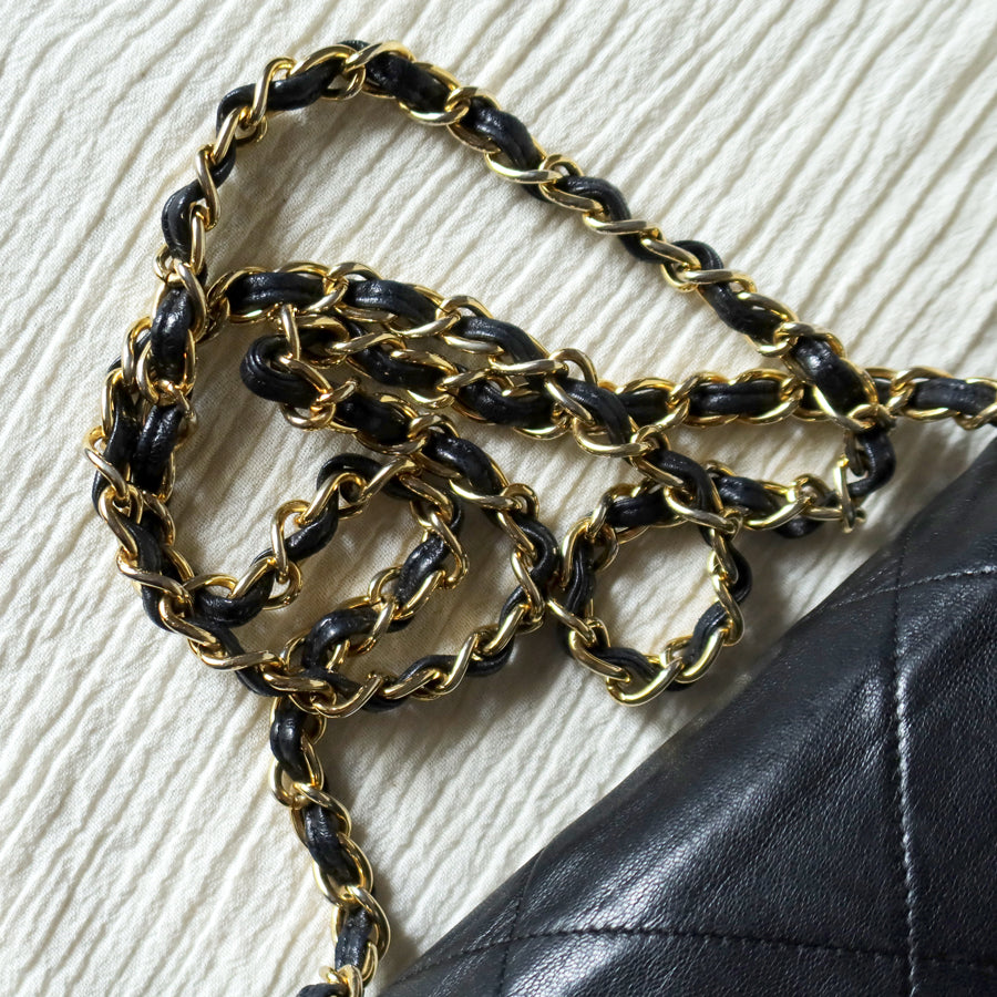 Chanel Vintage Black Lambskin Matelasse CC mark Diamond Quilted Flap Bag