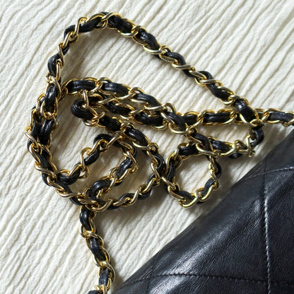Chanel Vintage Black Lambskin Matelasse CC mark Diamond Quilted Flap Bag