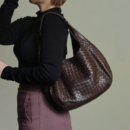 Bottega Veneta Vintage Dark Brown Intrecciato Campana Hobo Shoulder Bag M
