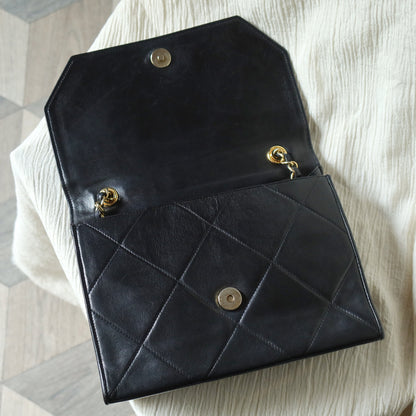 Chanel Vintage Black Lambskin Matelasse CC mark Diamond Quilted Flap Bag