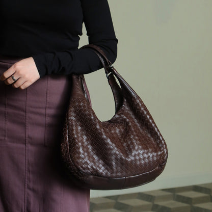 Bottega Veneta Vintage Dark Brown Intrecciato Campana Hobo Shoulder Bag M