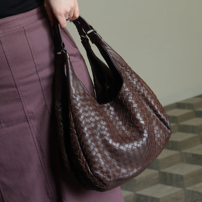 Bottega Veneta Vintage Dark Brown Intrecciato Campana Hobo Shoulder Bag M