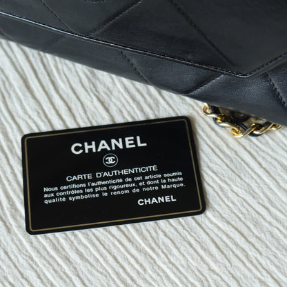 Chanel Vintage Black Lambskin Matelasse CC mark Diamond Quilted Flap Bag