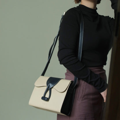 Loewe Vintage Ivory Dark Navy Grained Leather Knot Turn lock Crossbody Bag