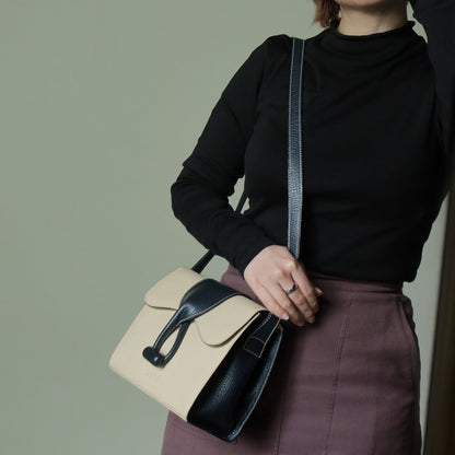 Loewe Vintage Ivory Dark Navy Grained Leather Knot Turn lock Crossbody Bag