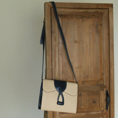 Loewe Vintage Ivory Dark Navy Grained Leather Knot Turn lock Crossbody Bag