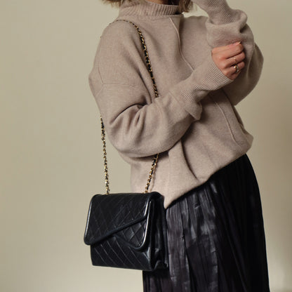 Chanel Vintage Black Lambskin Medium Asymmetrical Double Flap Bag