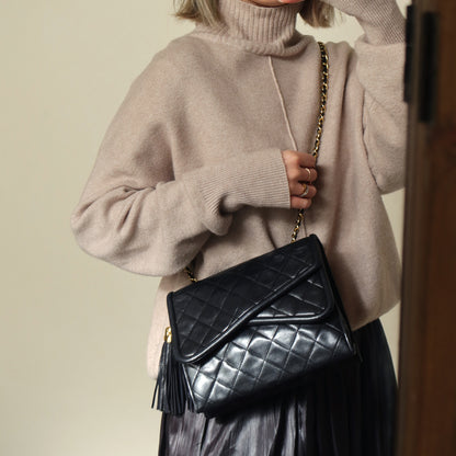 Chanel Vintage Black Lambskin Medium Asymmetrical Double Flap Bag