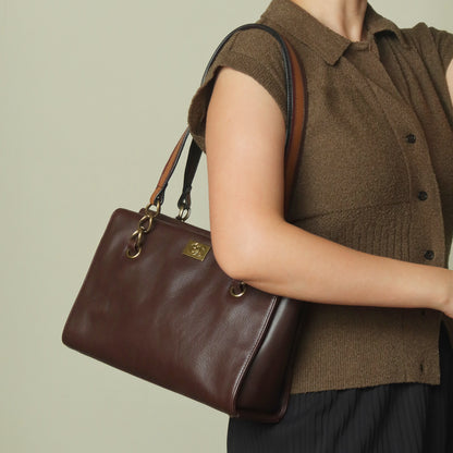 Rare Chanel Vintage Dark Brown CC mark Double Strap Shoulder Tote Bag