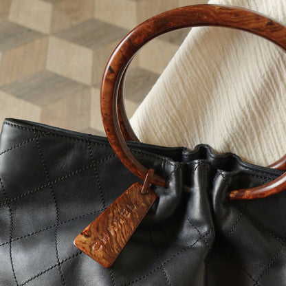 Chanel Vintage Black Lambskin Stitched Wood Resin Top Handle Weekend Bag N