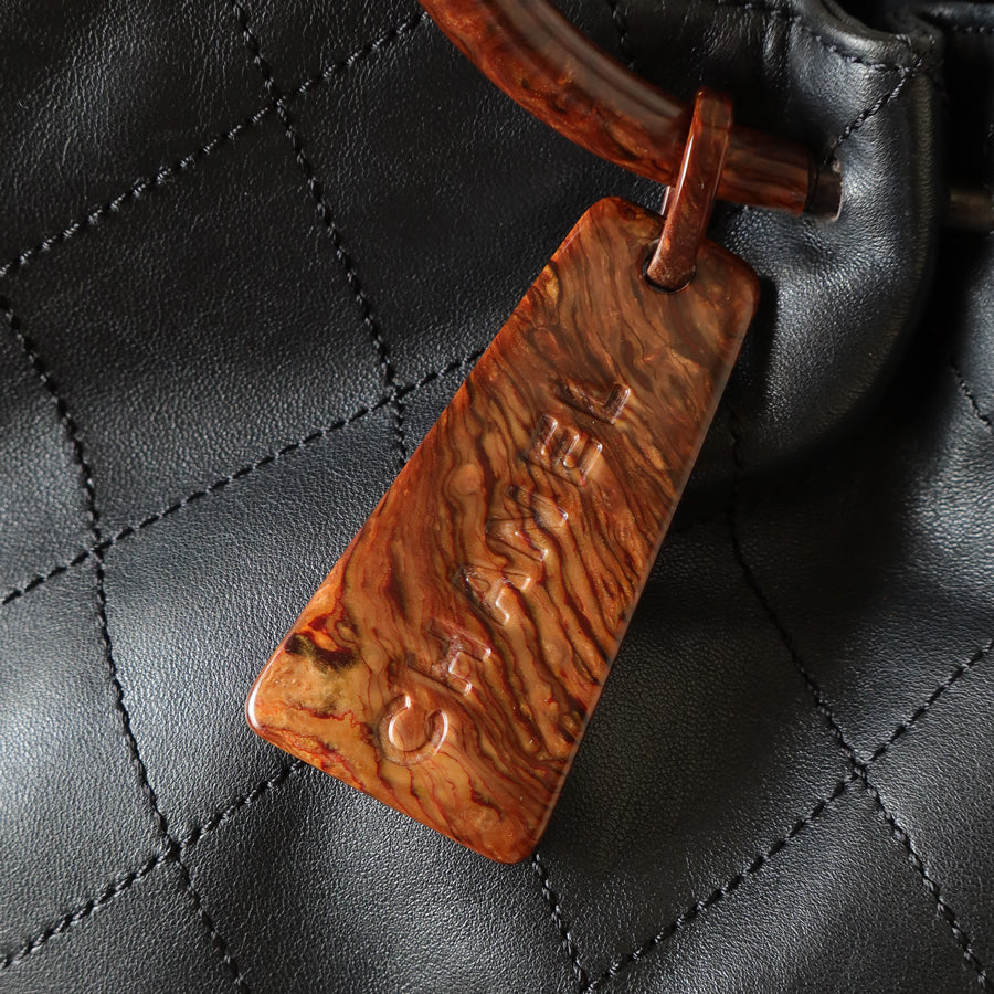 Chanel Vintage Black Lambskin Stitched Wood Resin Top Handle Weekend Bag N