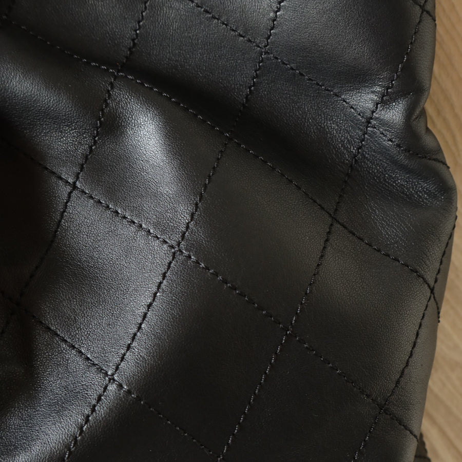 Chanel Vintage Black Lambskin Stitched Wood Resin Top Handle Weekend Bag N