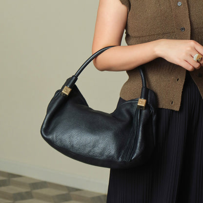 Chanel Vintage Black Calfskin CC Dice Fringe Charm 2way Hobo Bag S2