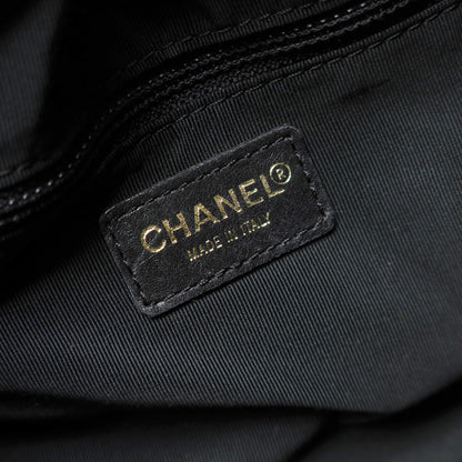 Chanel Vintage Black Lambskin Stitched Wood Resin Top Handle Weekend Bag N