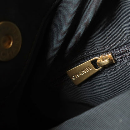 Chanel Vintage Black Lambskin Stitched Wood Resin Top Handle Weekend Bag N