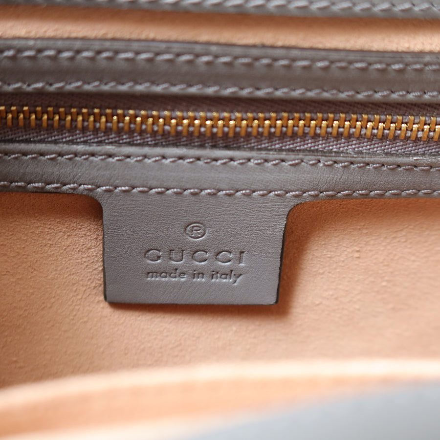 Gucci Vintage Nymphaea Gray Leather Bamboo Handle Pearl 2way Shoulder Bag