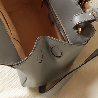 Gucci Vintage Nymphaea Gray Leather Bamboo Handle Pearl 2way Shoulder Bag