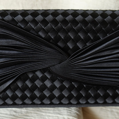Rare Bottega Veneta Vintage Black Satin Intrecciato Bow Clutch 2 way Shoulder Bag