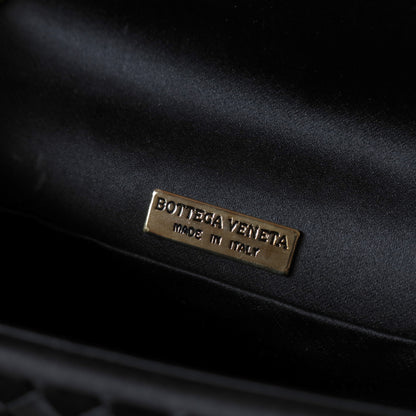 Rare Bottega Veneta Vintage Black Satin Intrecciato Bow Clutch 2 way Shoulder Bag