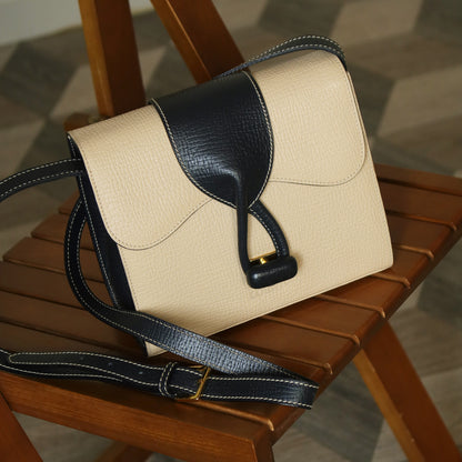 Loewe Vintage Ivory Dark Navy Grained Leather Knot Turn lock Crossbody Bag