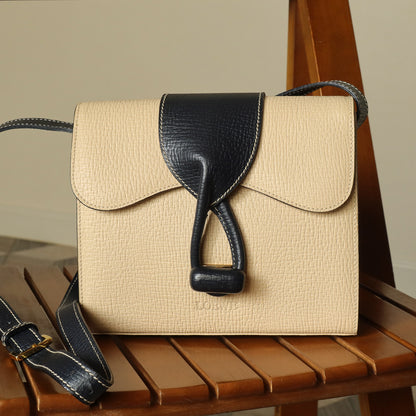 Loewe Vintage Ivory Dark Navy Grained Leather Knot Turn lock Crossbody Bag