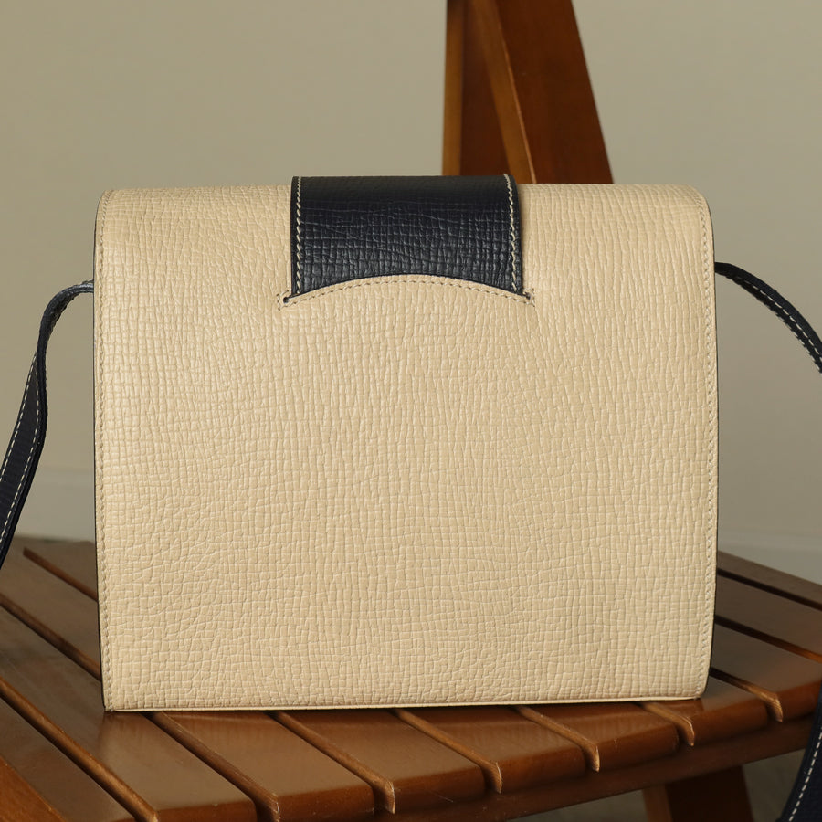 Loewe Vintage Ivory Dark Navy Grained Leather Knot Turn lock Crossbody Bag