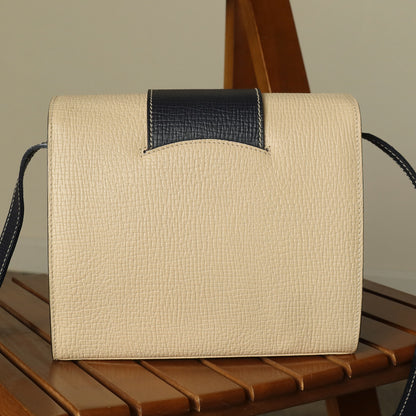Loewe Vintage Ivory Dark Navy Grained Leather Knot Turn lock Crossbody Bag