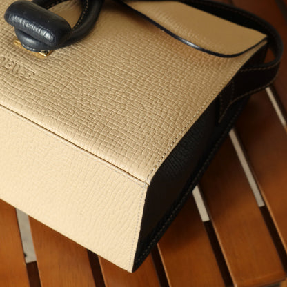 Loewe Vintage Ivory Dark Navy Grained Leather Knot Turn lock Crossbody Bag