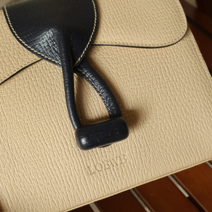 Loewe Vintage Ivory Dark Navy Grained Leather Knot Turn lock Crossbody Bag