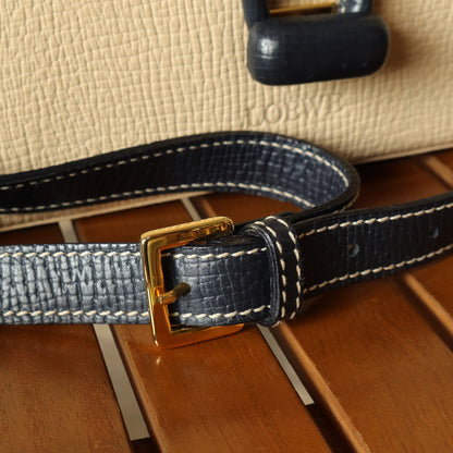 Loewe Vintage Ivory Dark Navy Grained Leather Knot Turn lock Crossbody Bag