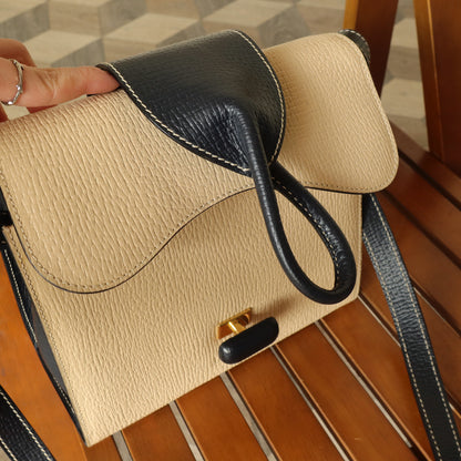 Loewe Vintage Ivory Dark Navy Grained Leather Knot Turn lock Crossbody Bag