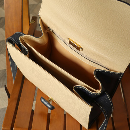 Loewe Vintage Ivory Dark Navy Grained Leather Knot Turn lock Crossbody Bag