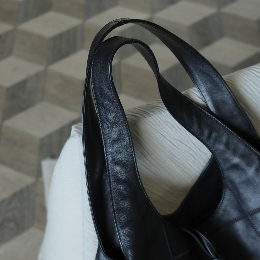 Chanel Vintage Black Square Stitching CC Tassel Hobo Tote Bag M