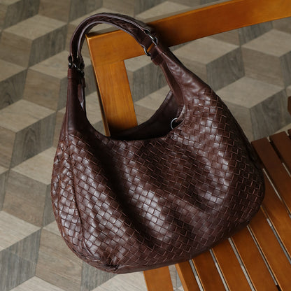 Bottega Veneta Vintage Dark Brown Intrecciato Campana Hobo Shoulder Bag M