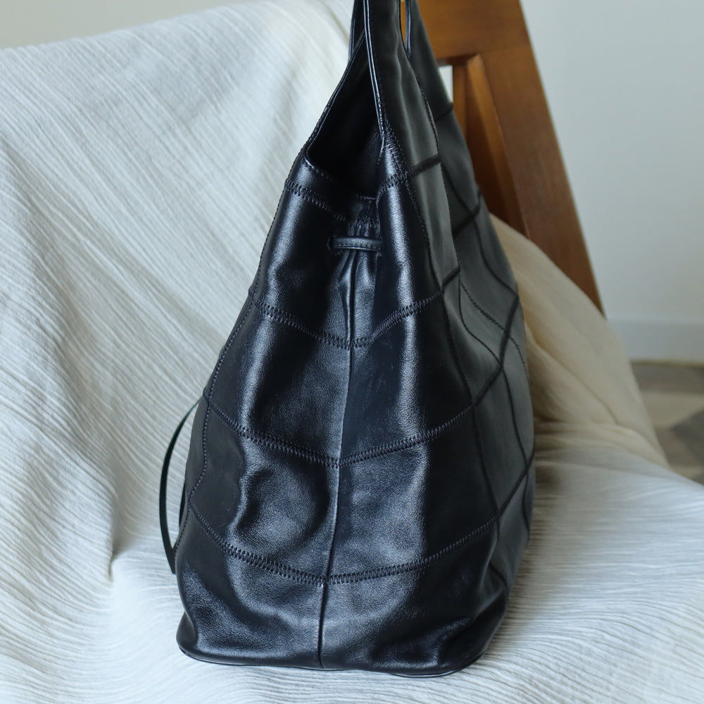 Chanel Vintage Black Square Stitching CC Tassel Hobo Tote Bag M