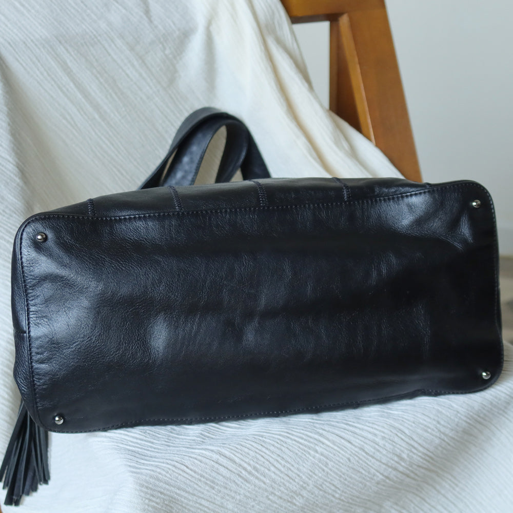 Chanel Vintage Black Square Stitching CC Tassel Hobo Tote Bag M