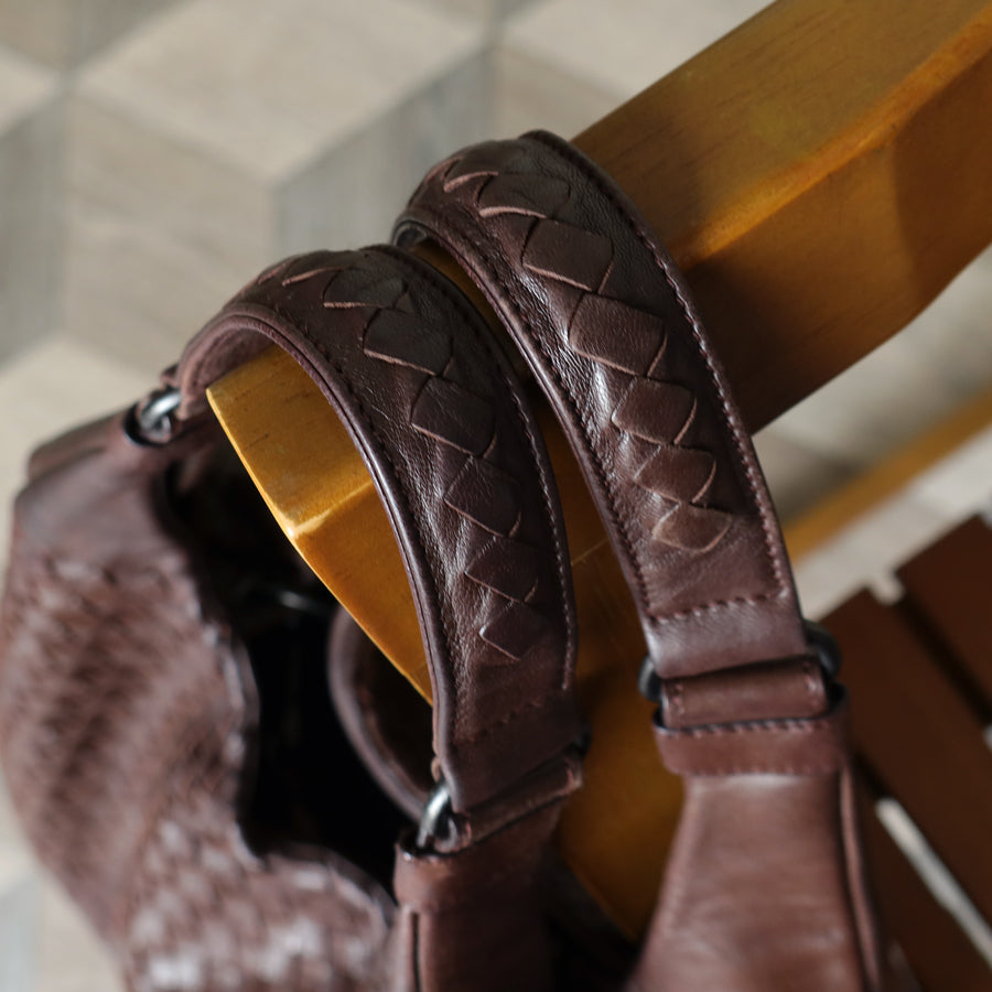 Bottega Veneta Vintage Dark Brown Intrecciato Campana Hobo Shoulder Bag M