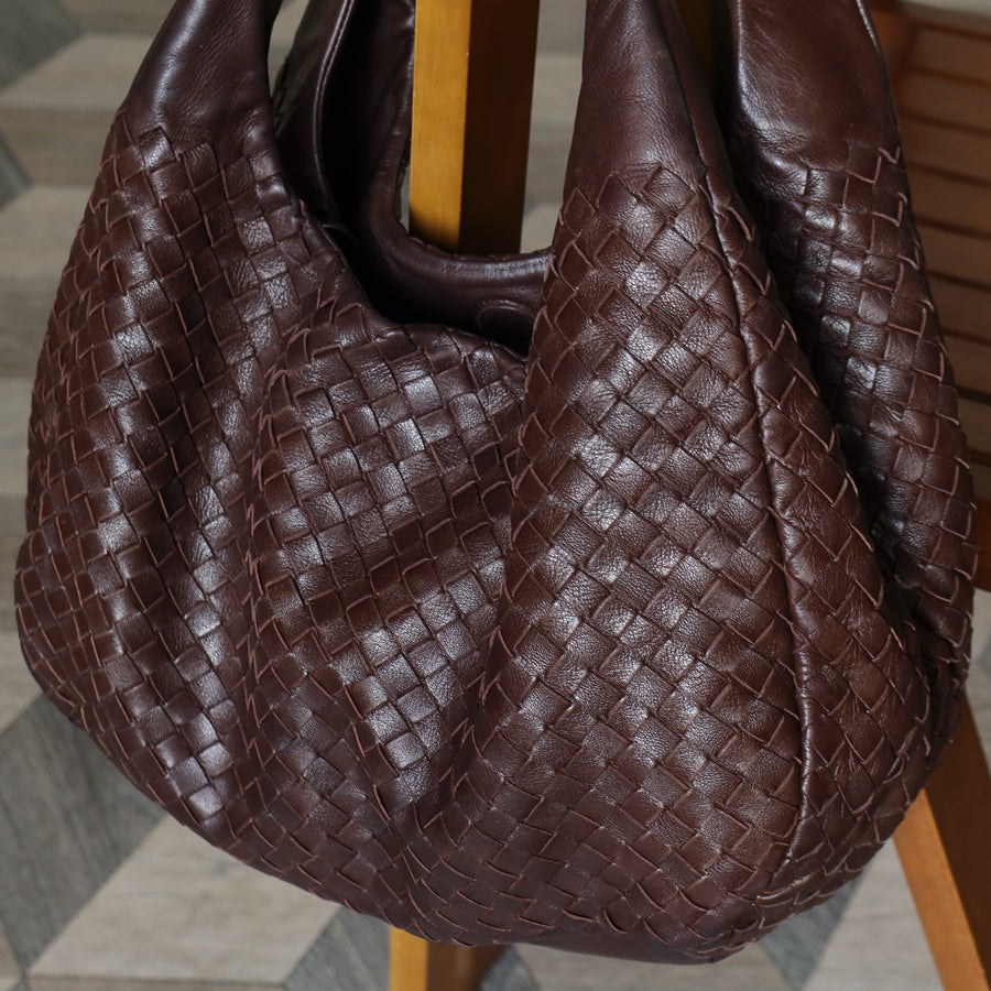 Bottega Veneta Vintage Dark Brown Intrecciato Campana Hobo Shoulder Bag M