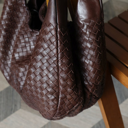 Bottega Veneta Vintage Dark Brown Intrecciato Campana Hobo Shoulder Bag M