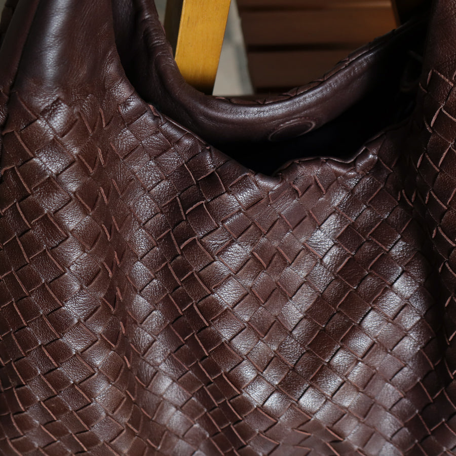Bottega Veneta Vintage Dark Brown Intrecciato Campana Hobo Shoulder Bag M