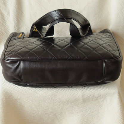 Chanel Vintage Deep Brown Diamond quilted CC turn lock Shoulder Shopper Tote Bag