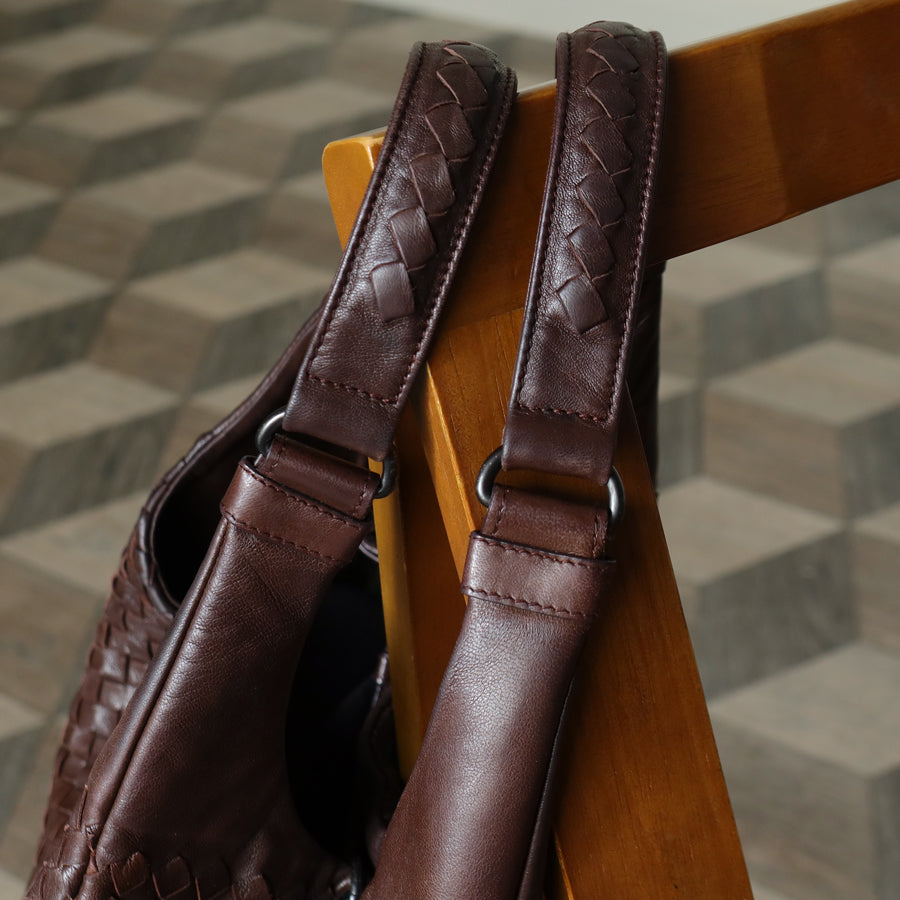 Bottega Veneta Vintage Dark Brown Intrecciato Campana Hobo Shoulder Bag M