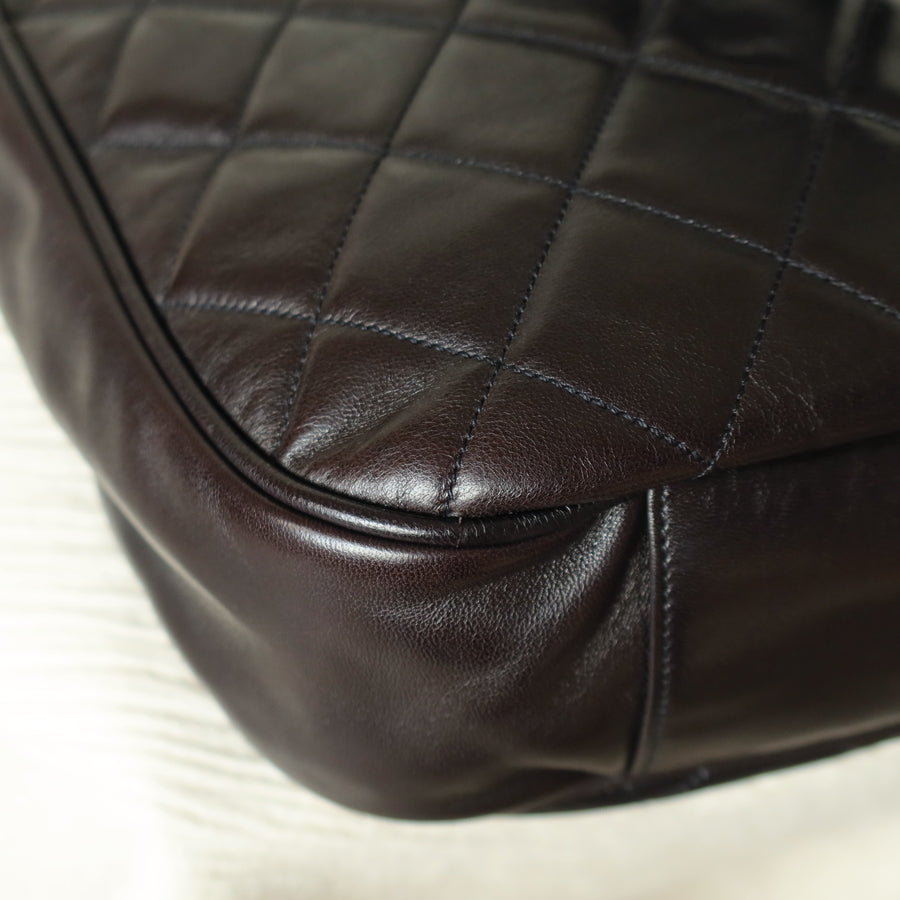 Chanel Vintage Deep Brown Diamond quilted CC turn lock Shoulder Shopper Tote Bag