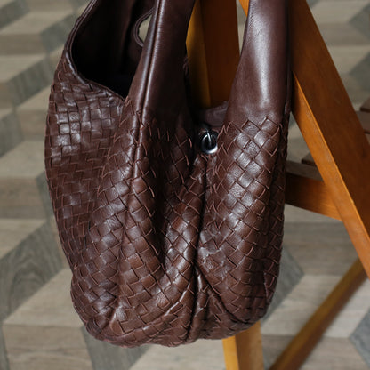 Bottega Veneta Vintage Dark Brown Intrecciato Campana Hobo Shoulder Bag M