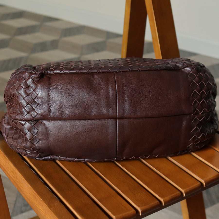 Bottega Veneta Vintage Dark Brown Intrecciato Campana Hobo Shoulder Bag M